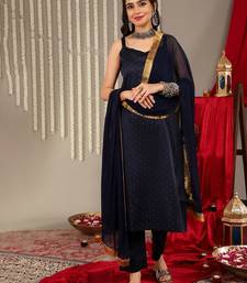 Woven Design Shoulder Straps Anarkali Kurta & Trousers With Dupatta