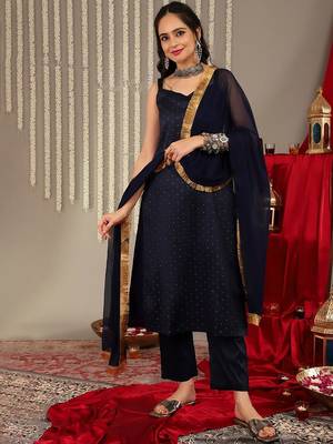 Woven Design Shoulder Straps Anarkali Kurta & Trousers With Dupatta 7