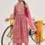 Pink Ethnic Motifs Printed Thread Work Straight Kurta & Trousers With Dupatta