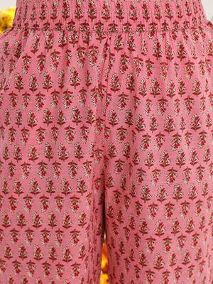Pink Ethnic Motifs Printed Thread Work Straight Kurta & Trousers With Dupatta 3