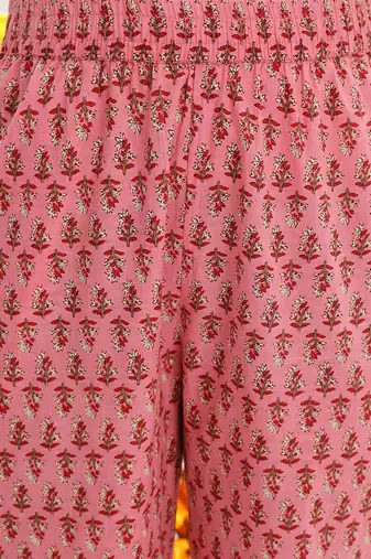 Pink Ethnic Motifs Printed Thread Work Straight Kurta & Trousers With Dupatta