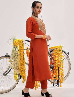Floral Yoke Design Regular Kurta with Trousers & With Dupatta 4