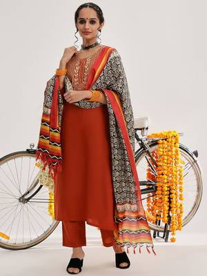 Floral Yoke Design Regular Kurta with Trousers & With Dupatta 7