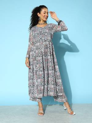 Printed Silk Georgette Kurta with Trousers 3