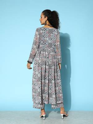 Printed Silk Georgette Kurta with Trousers 5