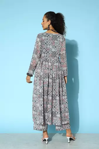 Printed Silk Georgette Kurta with Trousers