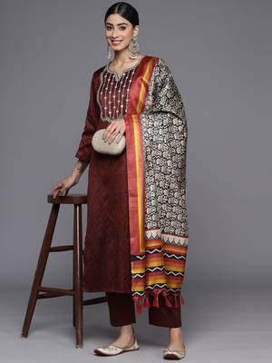 Women Ethnic Motifs Embroidered Sequinned Kurta with Trousers & With Dupatta 1