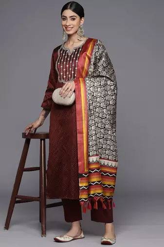 Women Ethnic Motifs Embroidered Sequinned Kurta with Trousers & With Dupatta