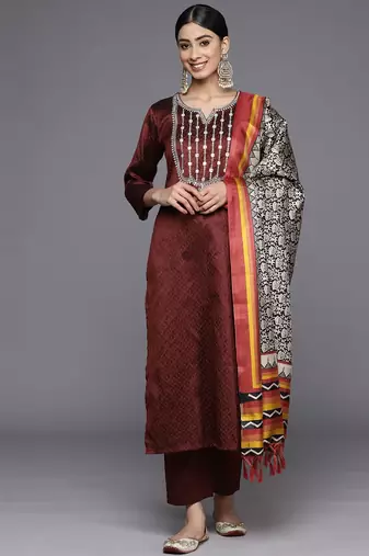 Women Ethnic Motifs Embroidered Sequinned Kurta with Trousers & With Dupatta