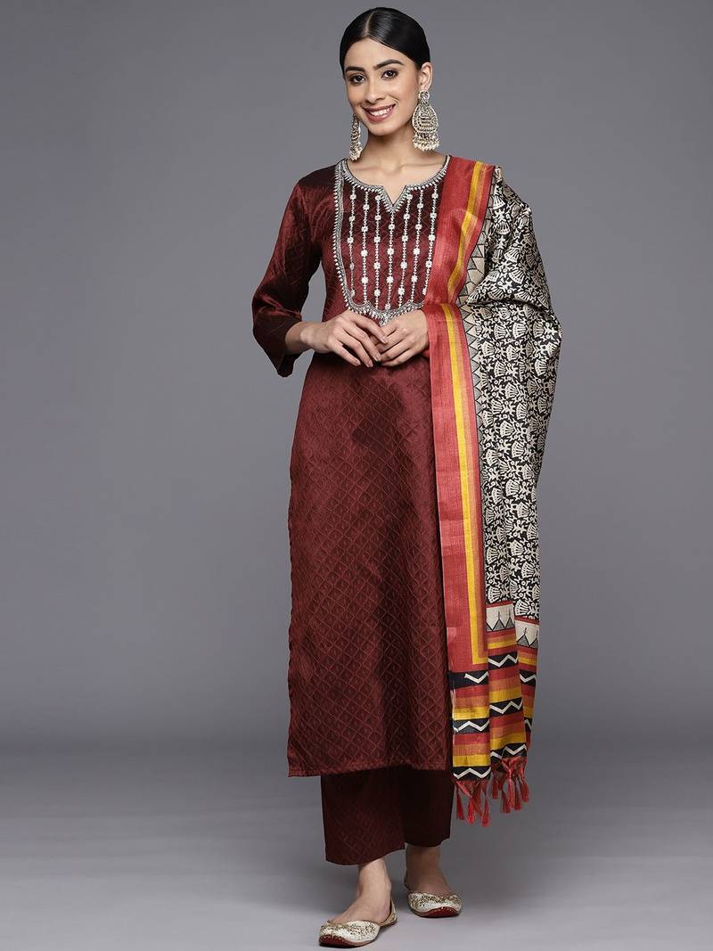 Women Ethnic Motifs Embroidered Sequinned Kurta with Trousers & With Dupatta