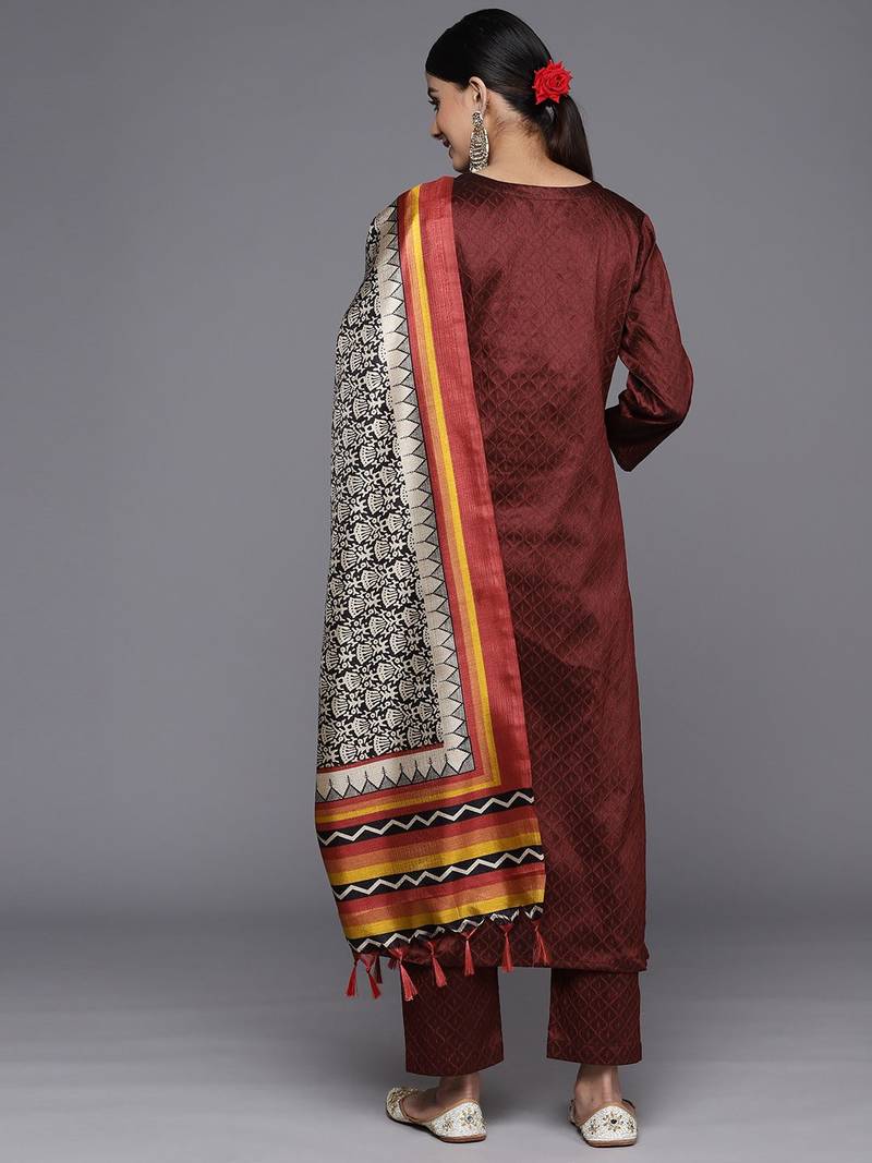 Women Ethnic Motifs Embroidered Sequinned Kurta with Trousers & With Dupatta