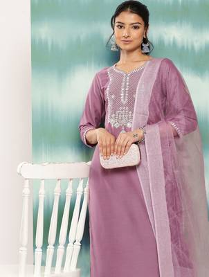 Women Ethnic Motifs Embroidered Sequinned Kurta with Trousers & With Dupatta 2