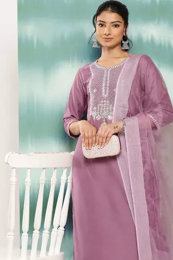 Women Ethnic Motifs Embroidered Sequinned Kurta with Trousers & With Dupatta