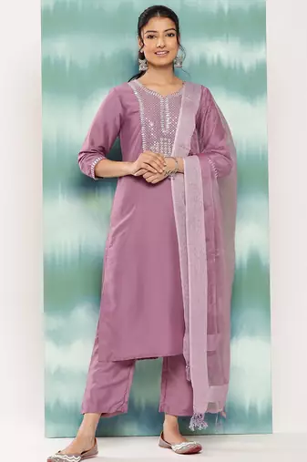 Women Ethnic Motifs Embroidered Sequinned Kurta with Trousers & With Dupatta