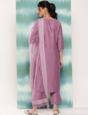 Women Ethnic Motifs Embroidered Sequinned Kurta with Trousers & With Dupatta 4