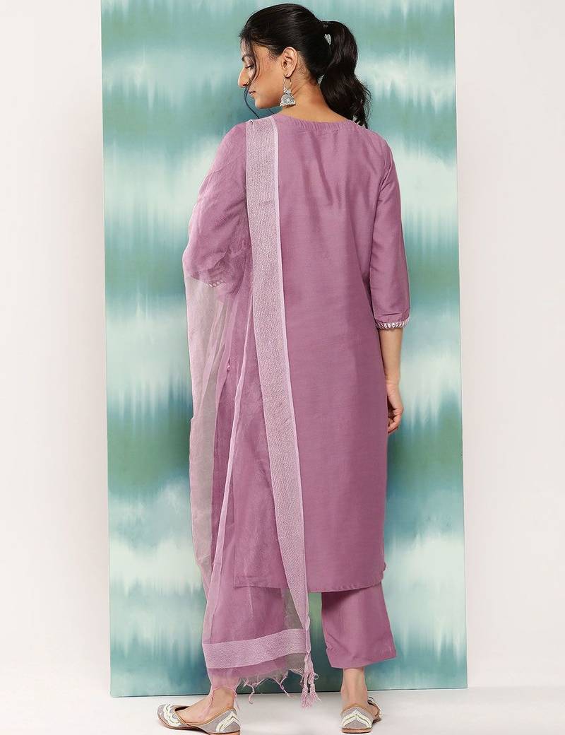 Women Ethnic Motifs Embroidered Sequinned Kurta with Trousers & With Dupatta