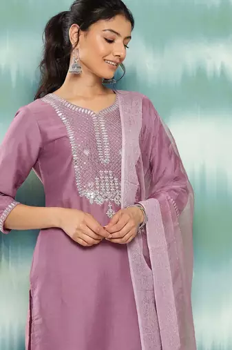 Women Ethnic Motifs Embroidered Sequinned Kurta with Trousers & With Dupatta