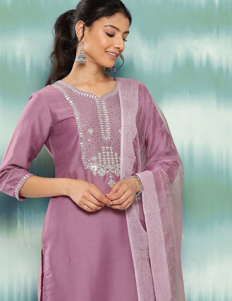 Women Ethnic Motifs Embroidered Sequinned Kurta with Trousers & With Dupatta