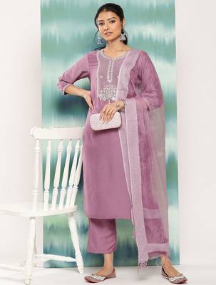 Women Ethnic Motifs Embroidered Sequinned Kurta with Trousers & With Dupatta 6