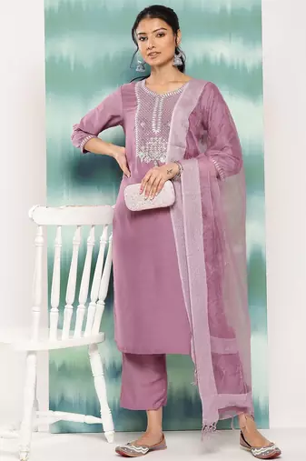 Women Ethnic Motifs Embroidered Sequinned Kurta with Trousers & With Dupatta