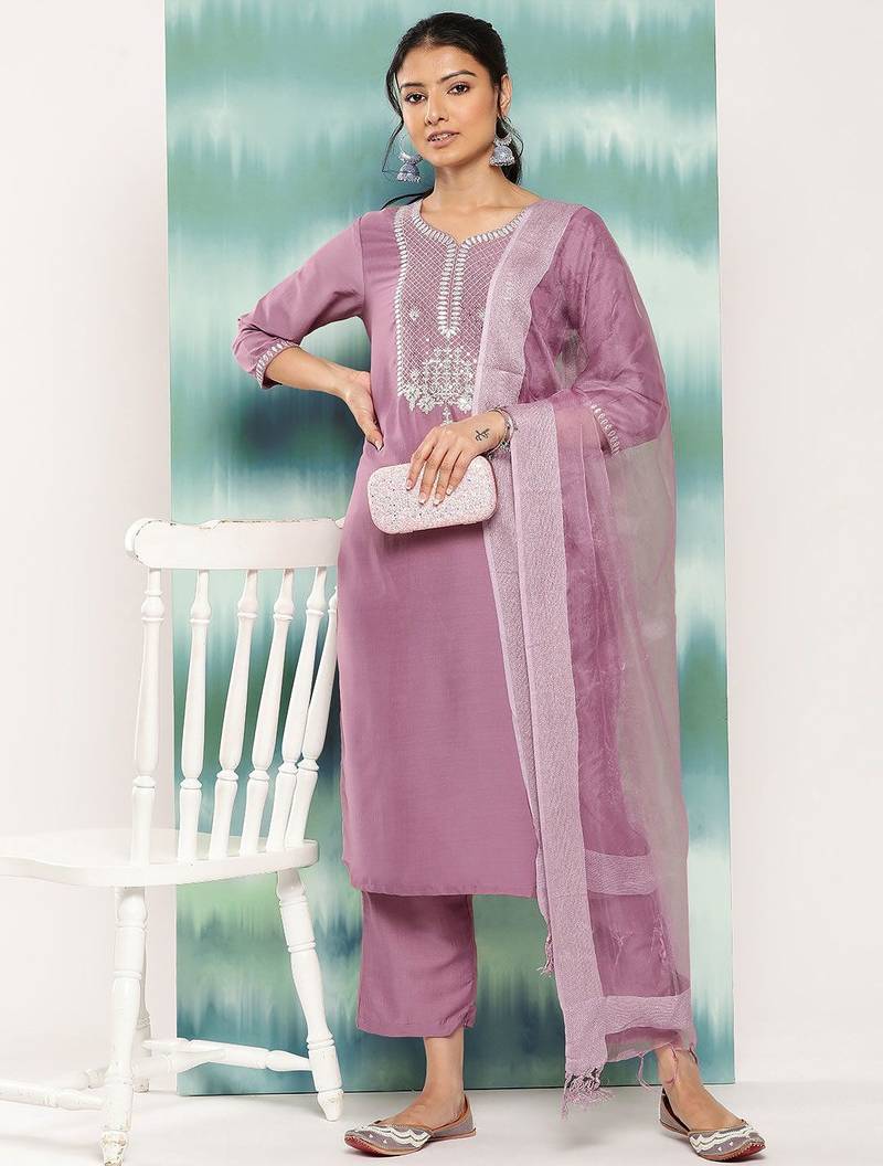 Women Ethnic Motifs Embroidered Sequinned Kurta with Trousers & With Dupatta