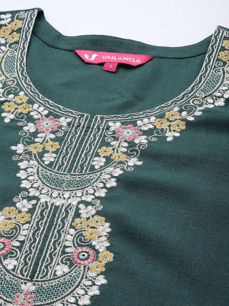 Floral Zari Embroidered Kurta With Trousers & Dupatta
