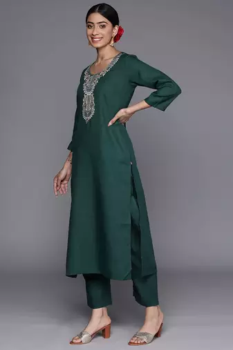 Floral Zari Embroidered Kurta With Trousers & Dupatta
