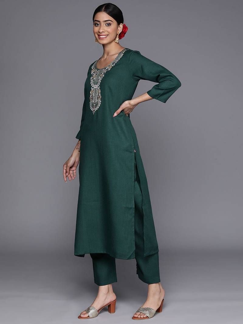 Floral Zari Embroidered Kurta With Trousers & Dupatta