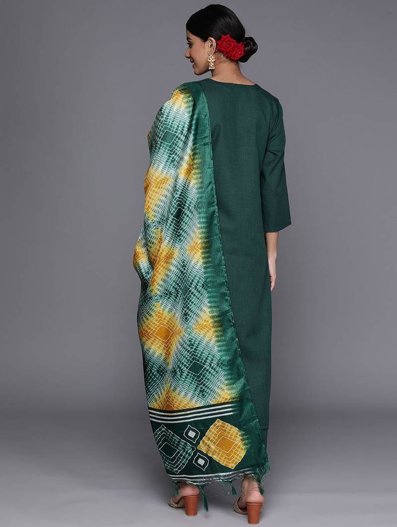 Floral Zari Embroidered Kurta With Trousers & Dupatta