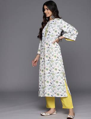 Floral Printed Regular Thread Work Kurta With Trousers & Dupatta 6
