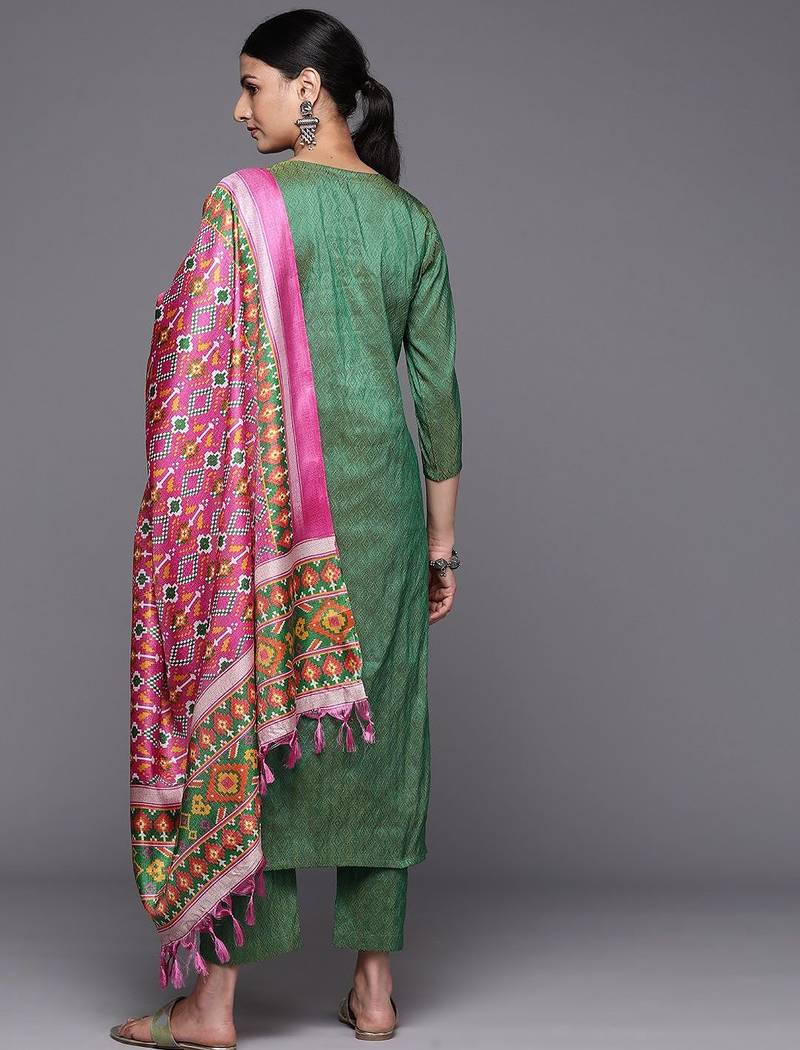 Women Ethnic Motifs Embroidered Kurta with Trousers & With Dupatta