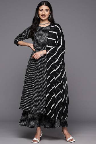 Printed Empire Pure Cotton Kurta With Palazzos & With Dupatta