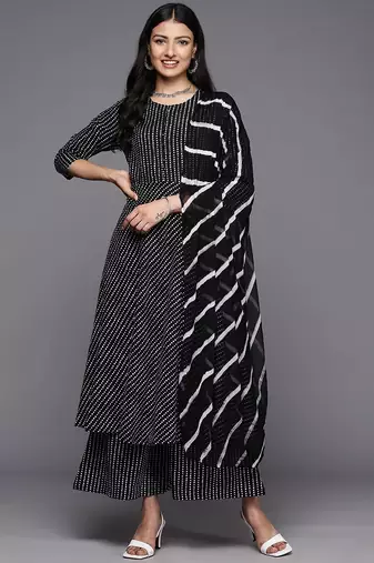 Printed Empire Pure Cotton Kurta With Palazzos & With Dupatta