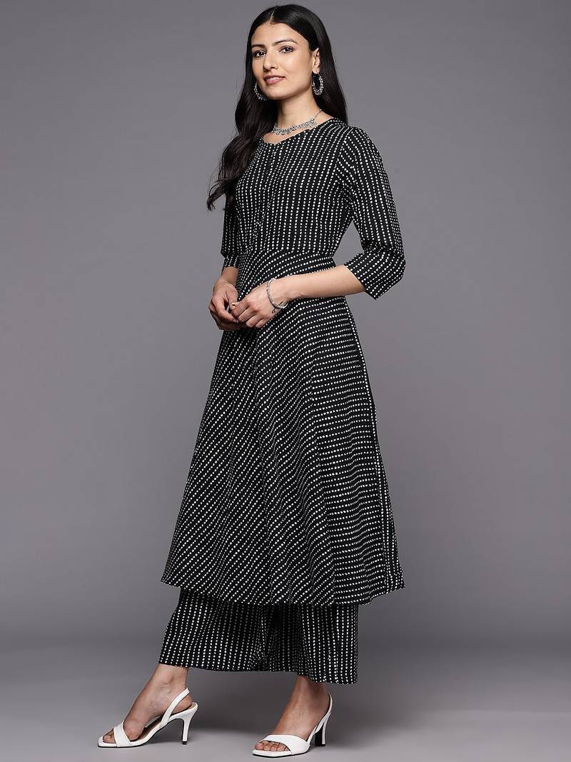 Printed Empire Pure Cotton Kurta With Palazzos & With Dupatta
