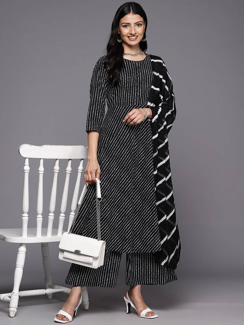 Printed Empire Pure Cotton Kurta With Palazzos & With Dupatta