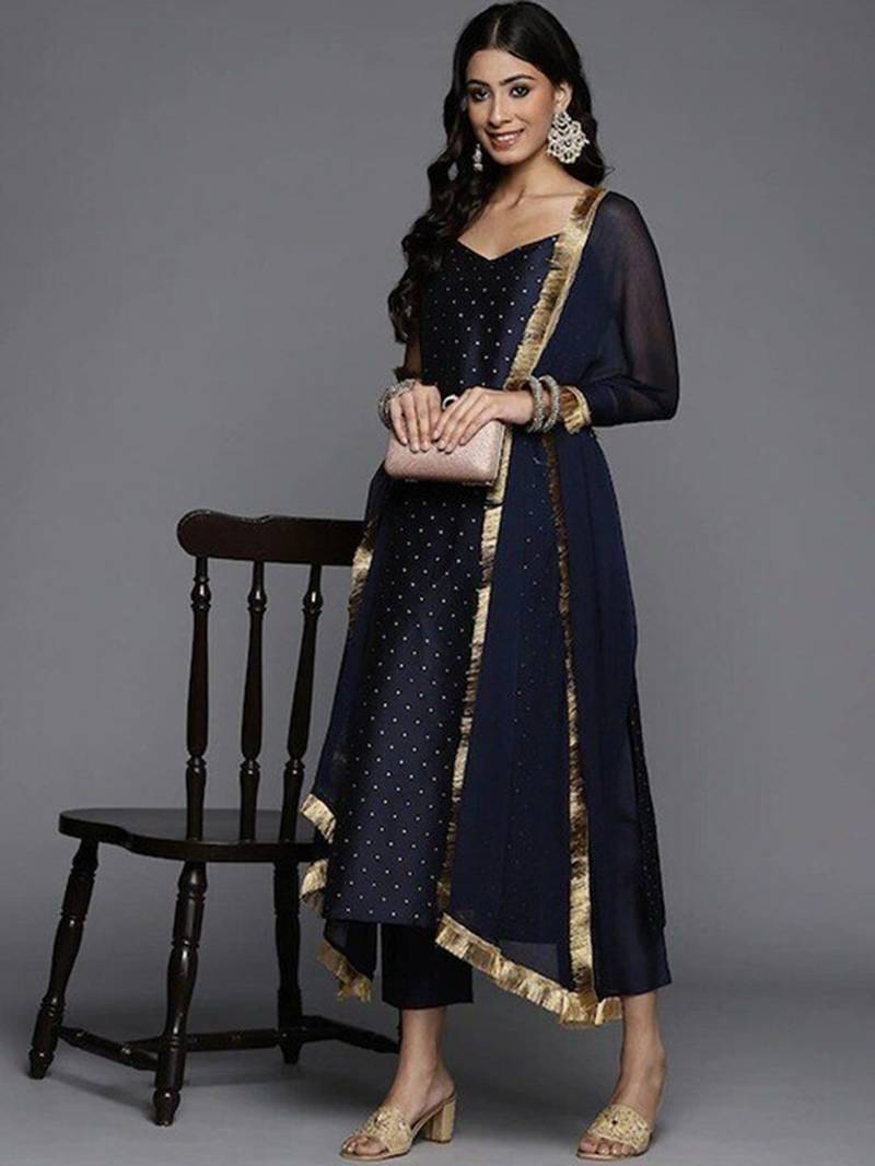 Women Abstract Printed Kurta with Trousers & With Dupatta