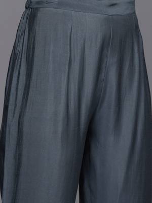 Women Grey Ethnic Motifs Yoke Design Mirror Work Kurta with Trousers & With Dupatta 3