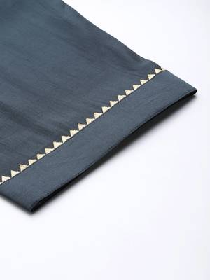Women Grey Ethnic Motifs Yoke Design Mirror Work Kurta with Trousers & With Dupatta 8