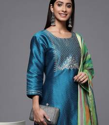 Ethnic Motifs Yoke & Woven Design Straight Kurta with Trousers & With Dupatta