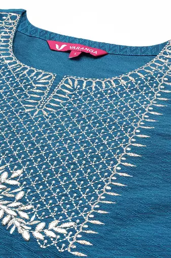 Ethnic Motifs Yoke & Woven Design Straight Kurta with Trousers & With Dupatta