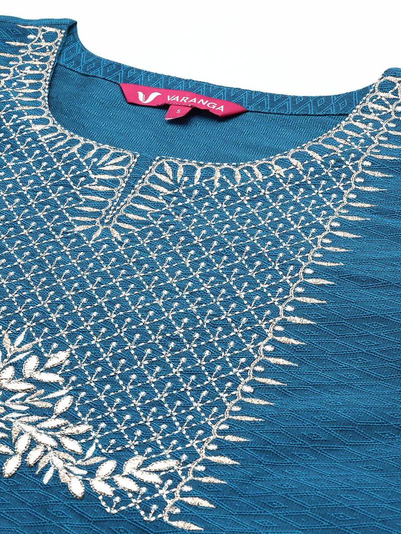 Ethnic Motifs Yoke & Woven Design Straight Kurta with Trousers & With Dupatta