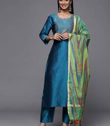 Ethnic Motifs Yoke & Woven Design Straight Kurta with Trousers & With Dupatta