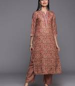 Women Peach-Coloured Ethnic Motifs Printed Kurta with Trousers