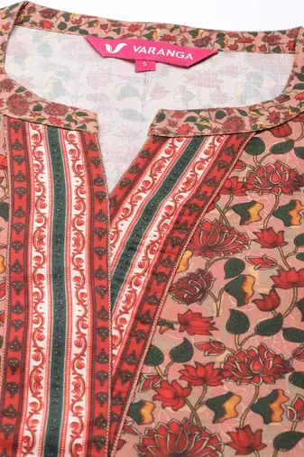 Women Peach-Coloured Ethnic Motifs Printed Kurta with Trousers