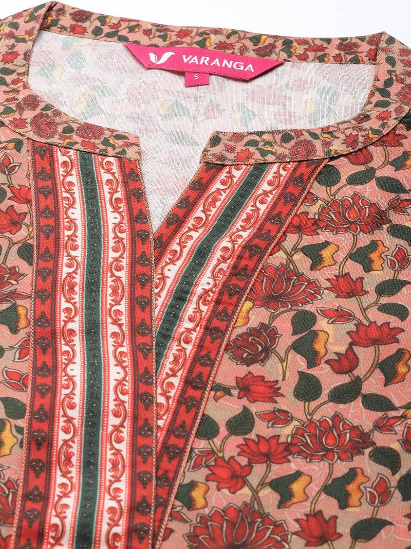 Women Peach-Coloured Ethnic Motifs Printed Kurta with Trousers