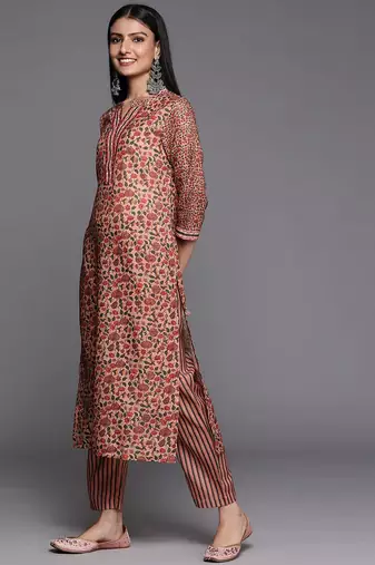Women Peach-Coloured Ethnic Motifs Printed Kurta with Trousers