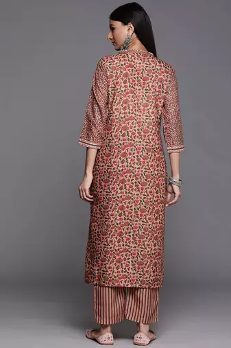 Women Peach-Coloured Ethnic Motifs Printed Kurta with Trousers