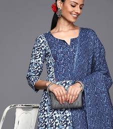 Women Blue Ethnic Motifs Printed Pure Cotton Kurta with Trousers & Dupatta