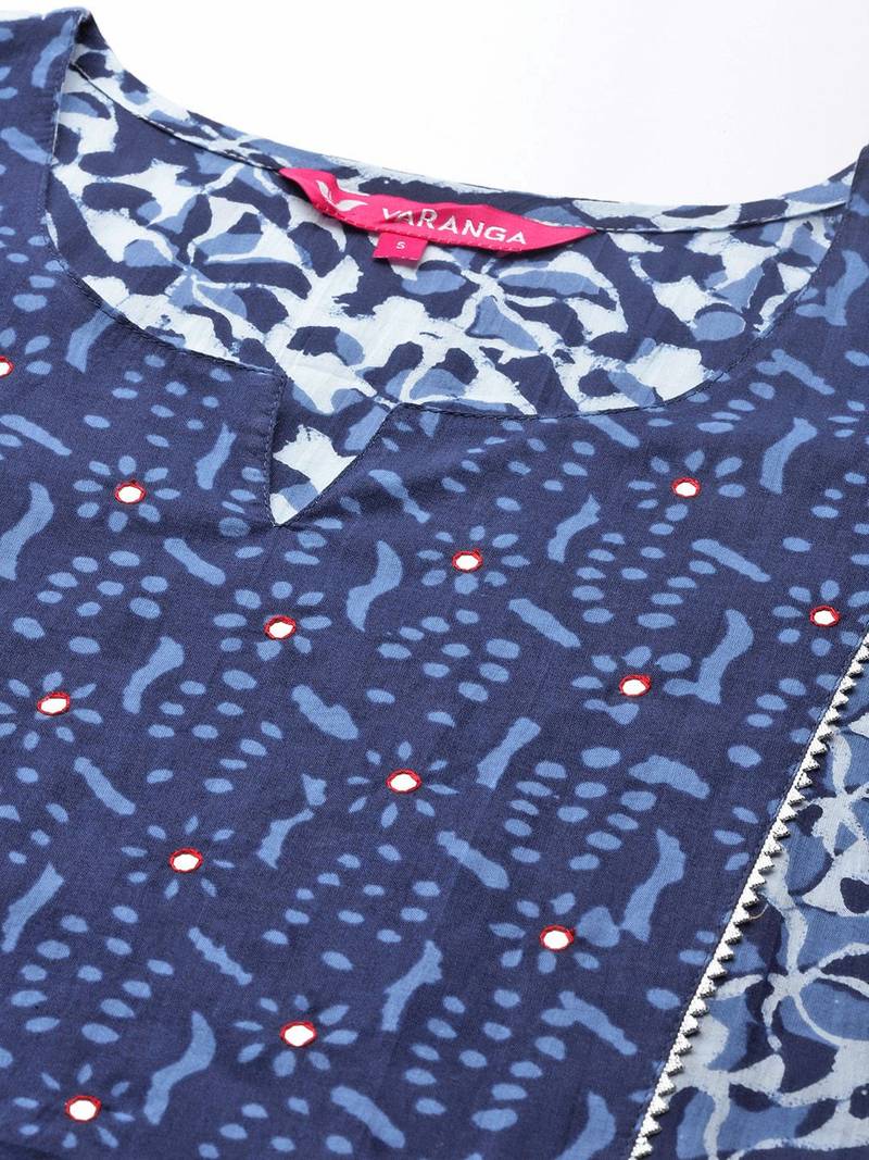 Women Blue Ethnic Motifs Printed Pure Cotton Kurta with Trousers & Dupatta
