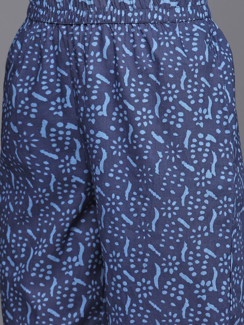 Women Blue Ethnic Motifs Printed Pure Cotton Kurta with Trousers & Dupatta